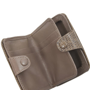 Brieftasche/Geldbörse mit Druckknopfverschluss aus Eidechsenhaut - Grau