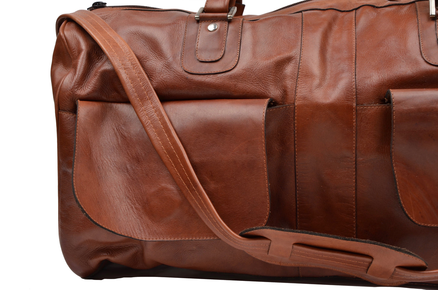 3-teiliges Reisetaschen-Set aus Leder Duffle/Shoulder - Braun