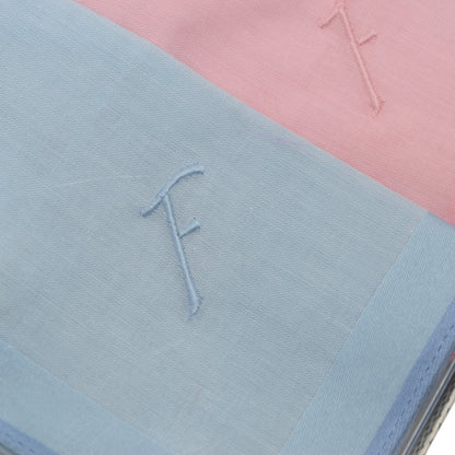 NOS Lehner Switzerland Monogrammed F Handkerchief/Pocket Square Set - Blue/Pink/Green