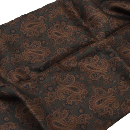 Classic Double-Sided Silk/Wool Dress Scarf Length 138cm - Green Paisley