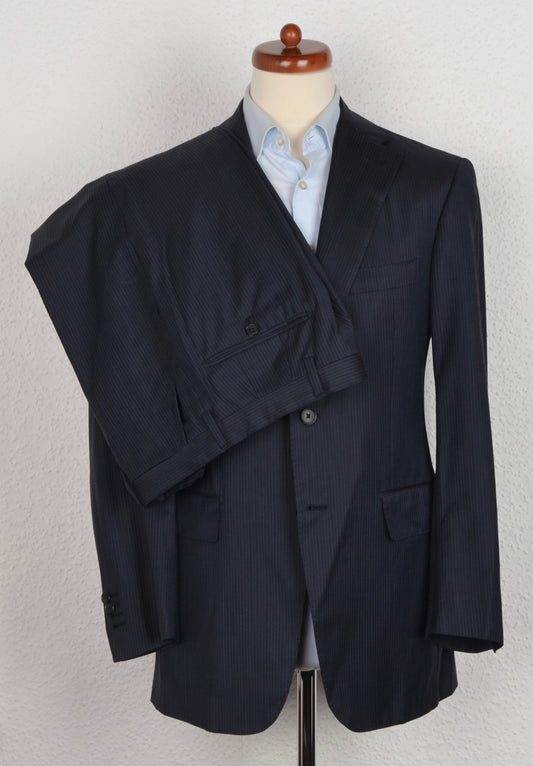 D'Avenza Super 180s Suit Size 48 - Navy Blue Pinstripe