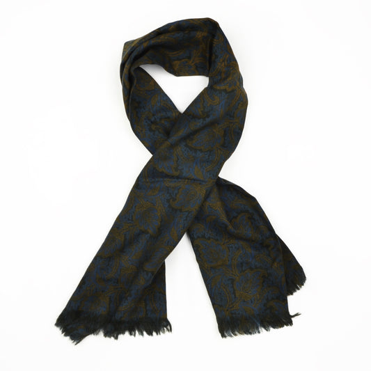 English All Wool Woven Dress Scarf - Blue & Gold