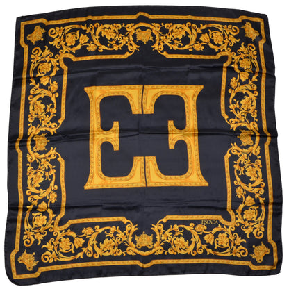 Escada Logo Print Silk Scarf - Black & Gold
