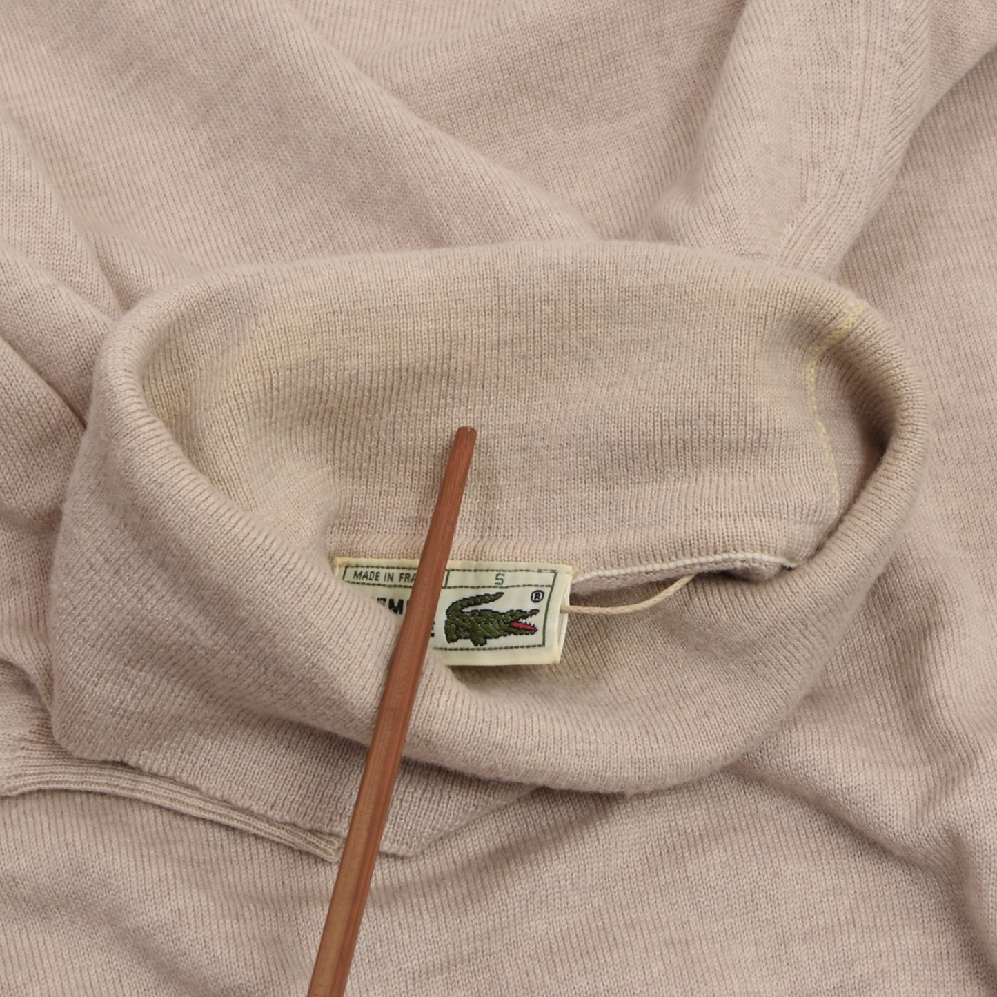 Vintage Lacoste Wool Turtleneck Sweater Size 5 - Beige