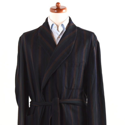 Vintage Shawl Collar Wool Robe - Striped