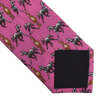 Horse Themed Printed Silk Tie - Pink