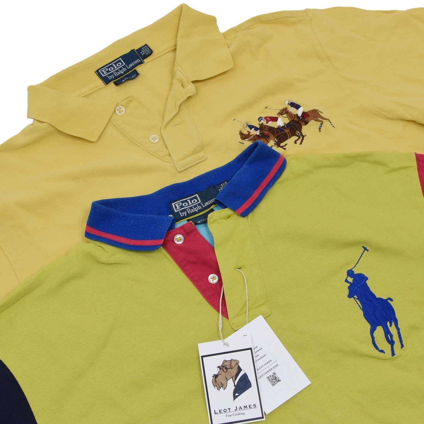 x2 Polo Ralph Lauren Polo Shirts Size XL Custom Fit - Yellow & Color Block