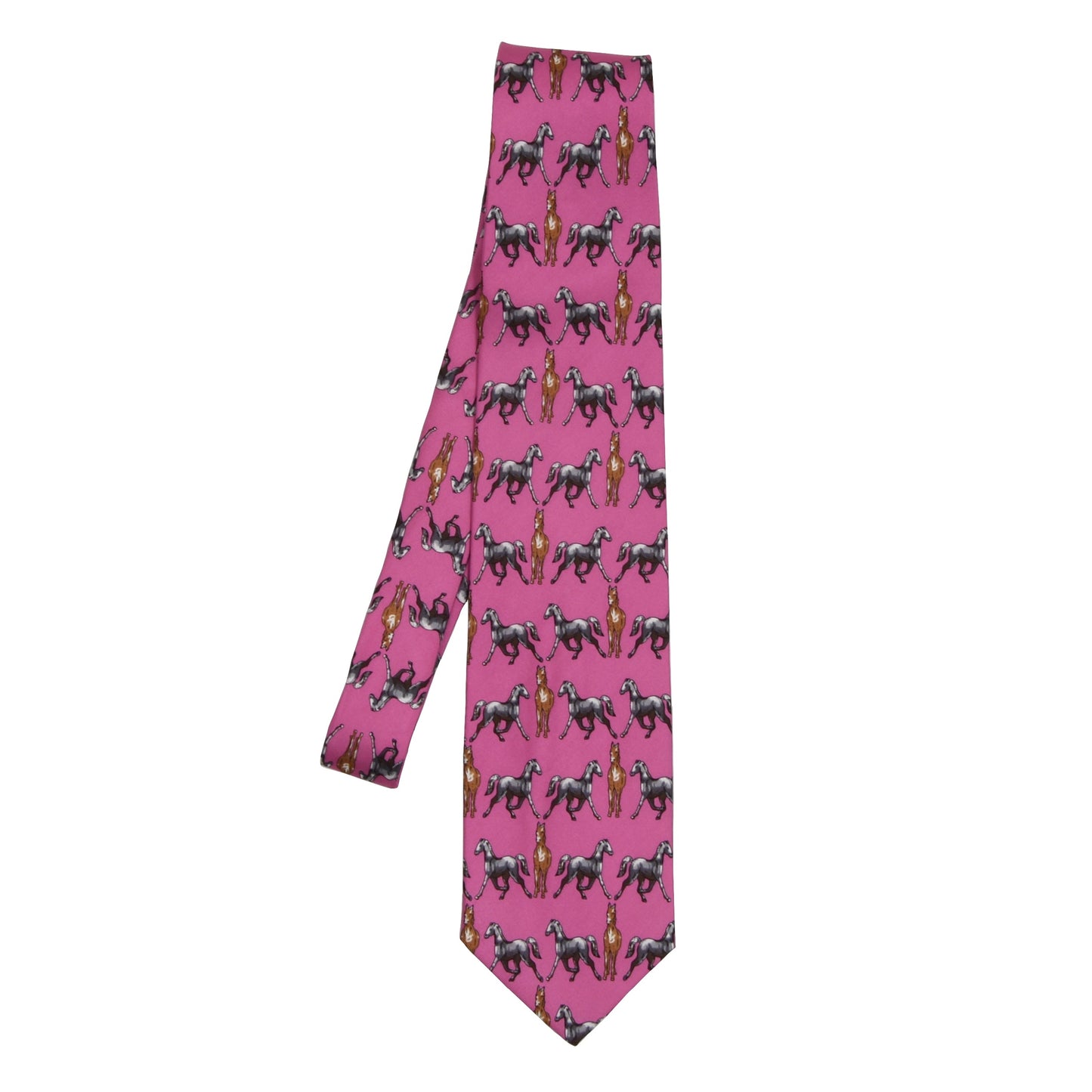 Horse Themed Printed Silk Tie - Pink
