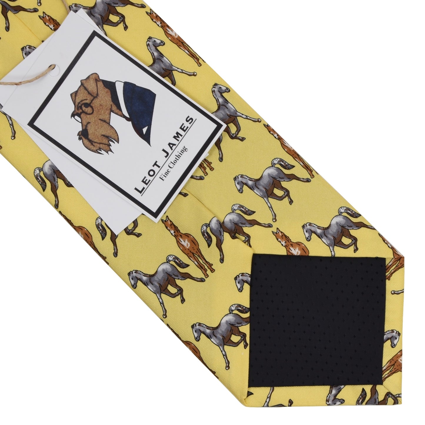 Horse Themed Printed Silk Tie - Yellow