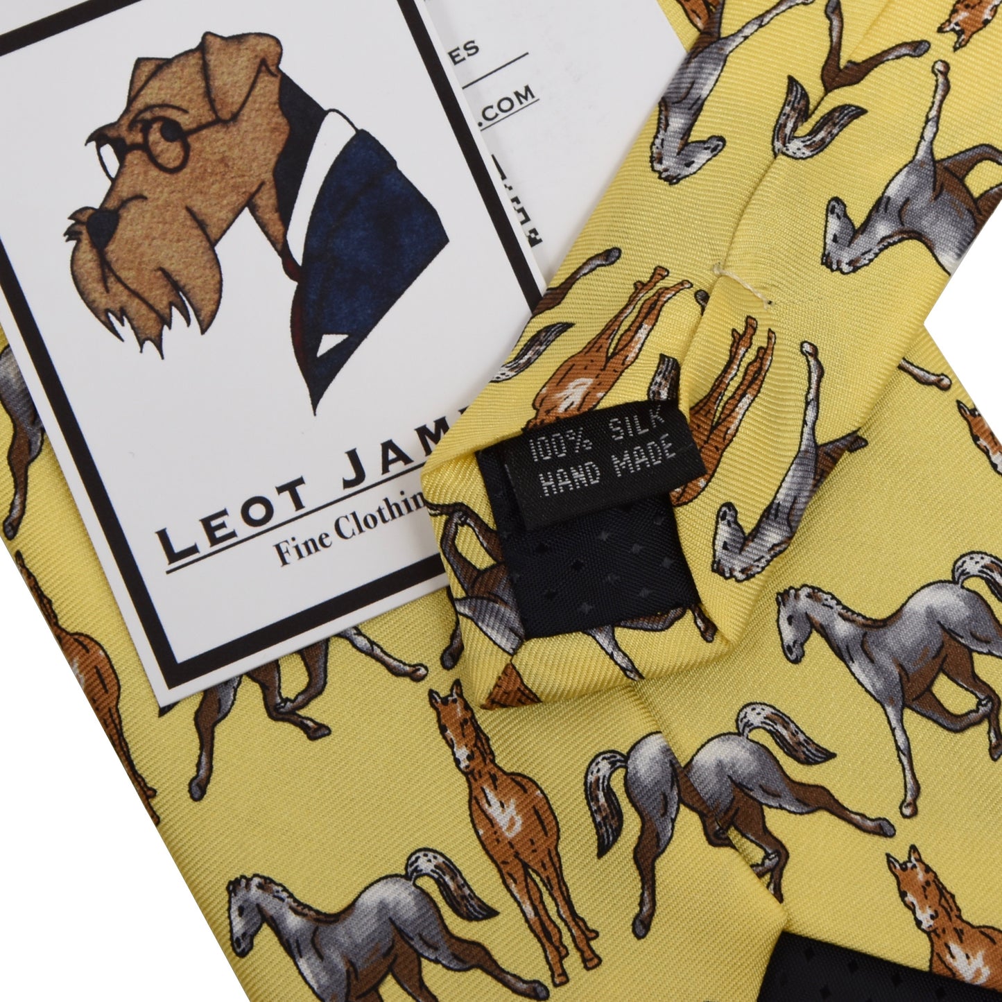 Horse Themed Printed Silk Tie - Yellow