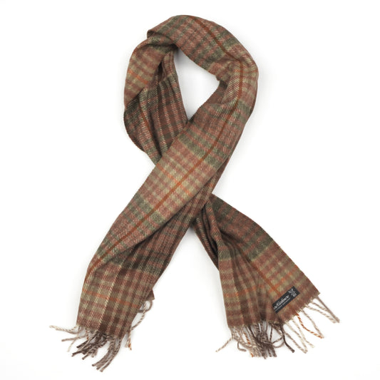Pure Cashmere Plaid Scarf - Green & Brown