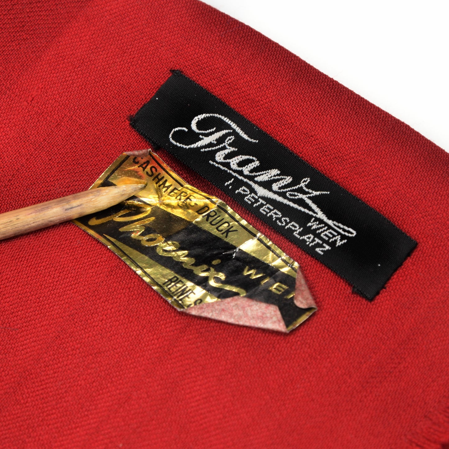 Challis-Kleiderschal aus Wolle - Rotes und grünes Medaillon