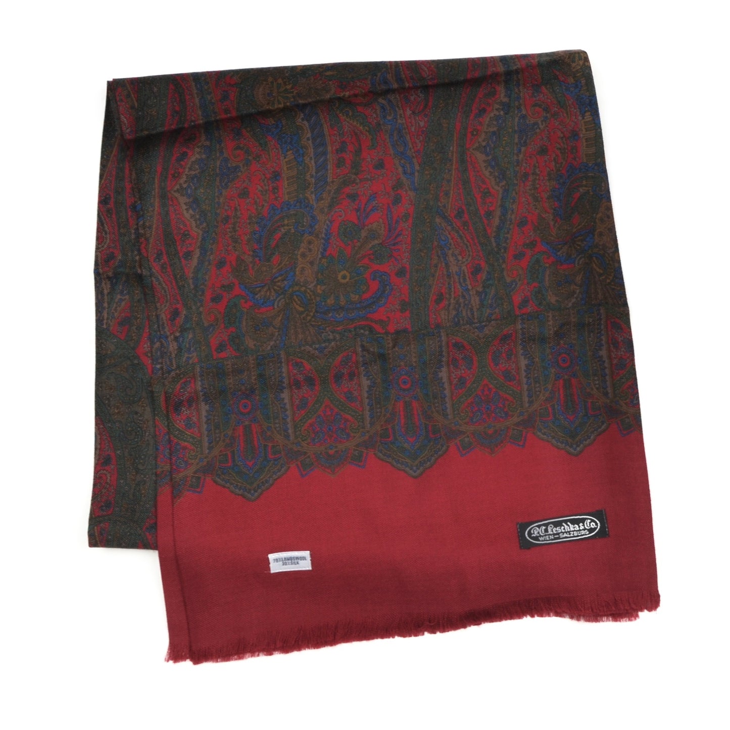 Wool & Silk Challis Floral Paisley Dress Scarf by P.C. Leschka - Red