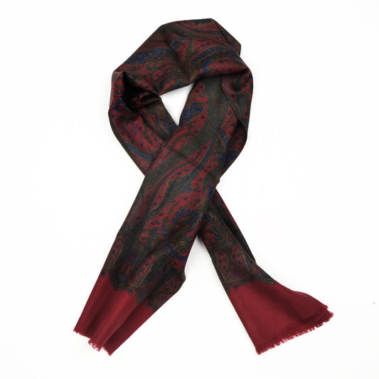 Wool & Silk Challis Floral Paisley Dress Scarf by P.C. Leschka - Red