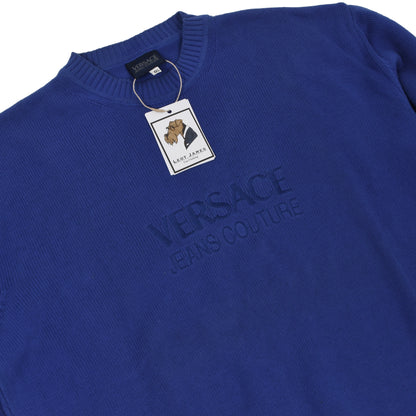Vintage Versace Jeans Couture Embroidered Cotton Sweater Size XXL  - Blue