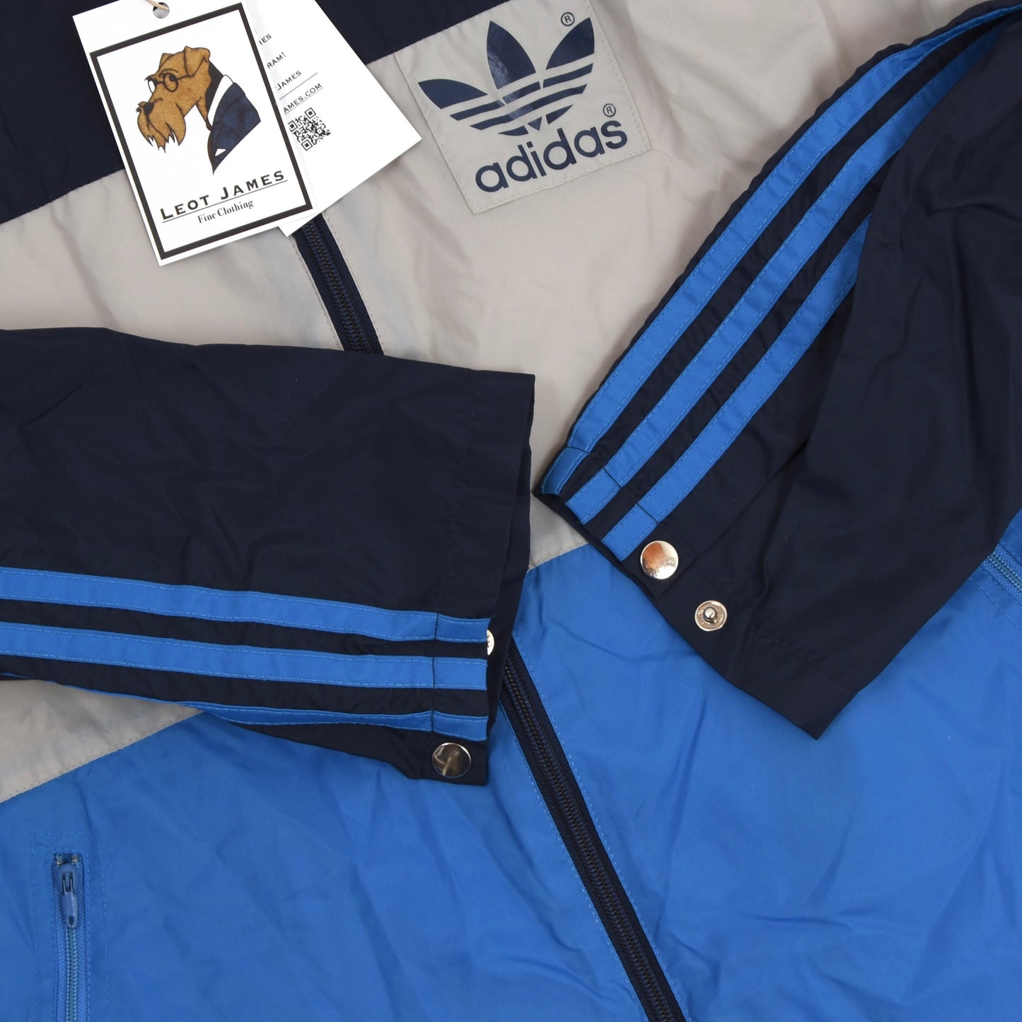 Vintage 80er Jahre Adidas Nylon Regenjacke - blaue Farbe blockiert