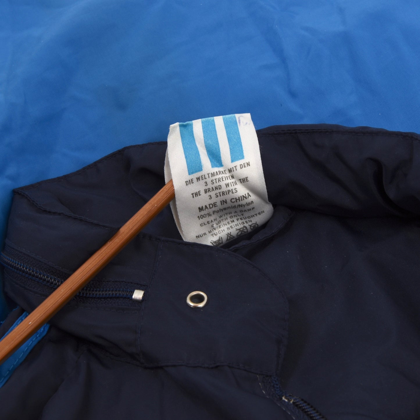 Vintage '80s Adidas Nylon Rain Jacket - Blue Color Blocked