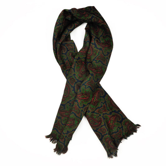 Wool Challis Dress Scarf - Blue, Green & Red