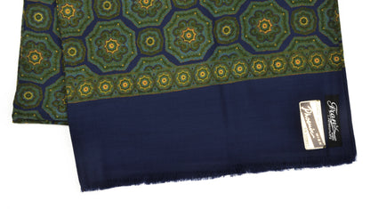 Wolle Challis Dress Schal Medaillon - Blau, Grün &amp; Gelb