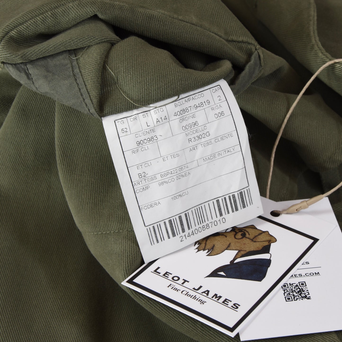 Boglioli COAT Baumwolljacke Größe 52 - Grün