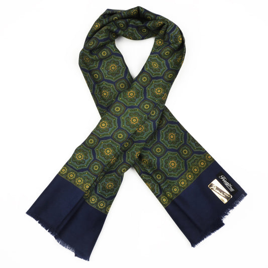 Wool Challis Dress Scarf Medallion - Blue, Green & Yellow