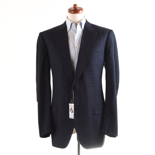 Brioni Loira Peak Revers Jacke Größe 56 L - Navy Plaid