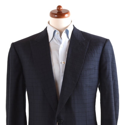 Brioni Loira Peak Revers Jacke Größe 56 L - Navy Plaid