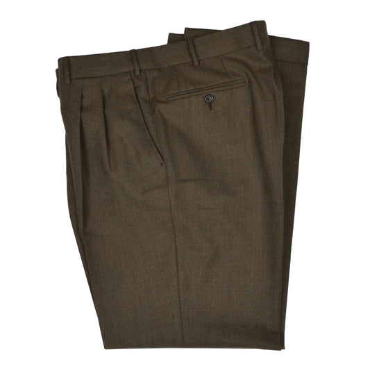 Corneliani Linea Sartoria Flannel Wool Pants Size 52 - Olive-Brown