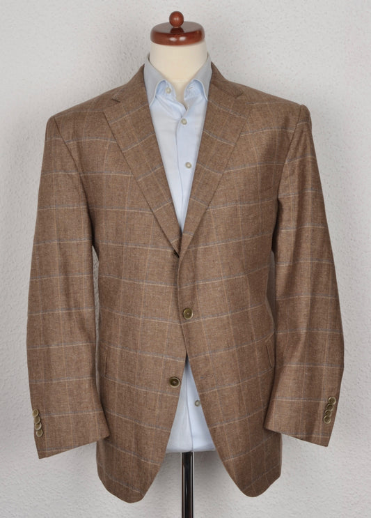 Terner Silk/Linen Windowpane Jacket Size 28 56SH - Brown
