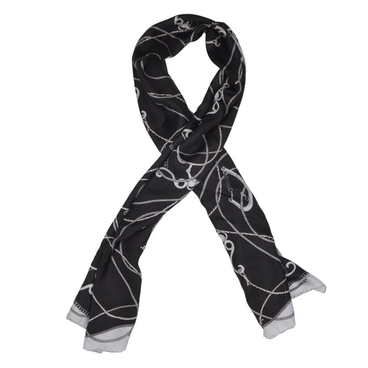 Handrolled Equestrian Silk Scarf - Black & Silver