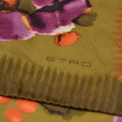 Etro Milano Silk Pocket Square - Green Floral Print