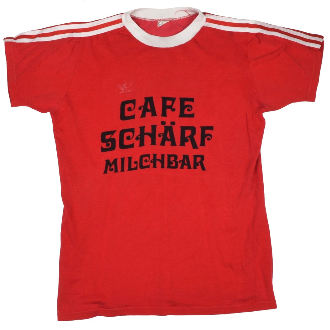 Vintage 70er Jahre Adidas Cafe Schärf Milchbar Trikot Größe D5-6/M - rot