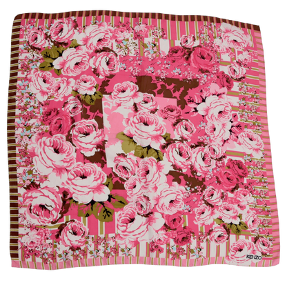 Kenzo Floral Silk Scarf - Pink & White