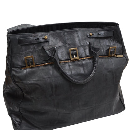 Stamped Crocodile Leather Weekender  - Black